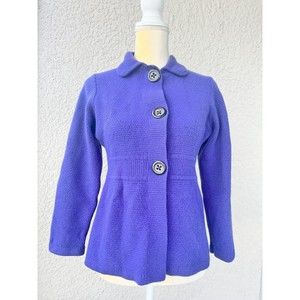 Boden Girls 100% Wool Bobble Stitch Sweater Cardigan Purple Blue Size 14